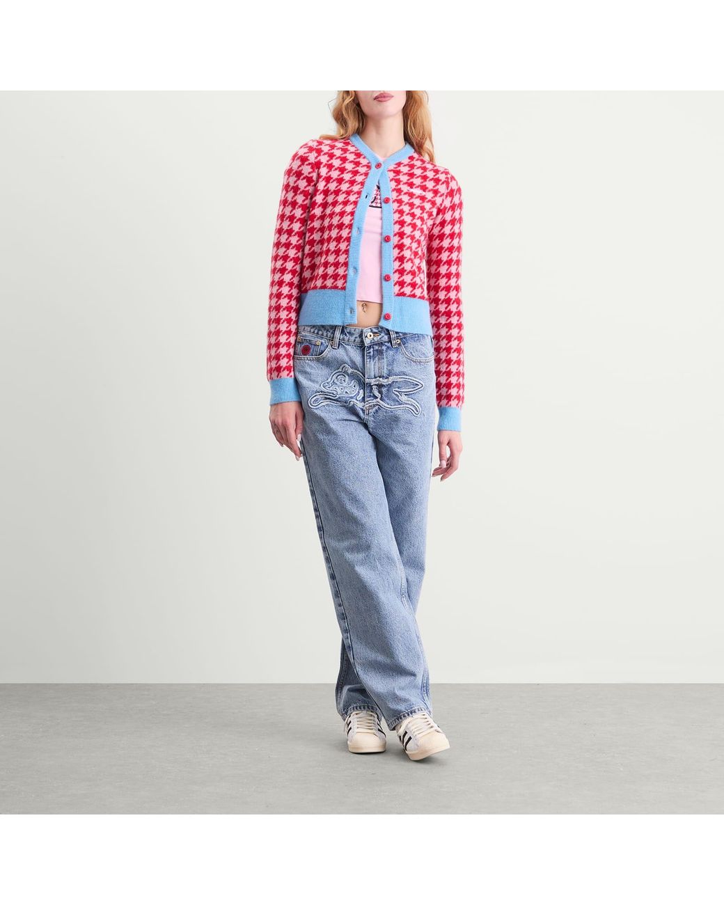 ICECREAM Red Houndstooth Knit Cardigan