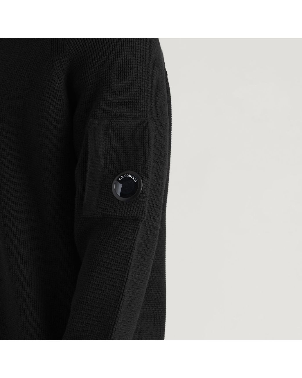 C P Company Black Waffle Knit Lens Zip Cardigan for men