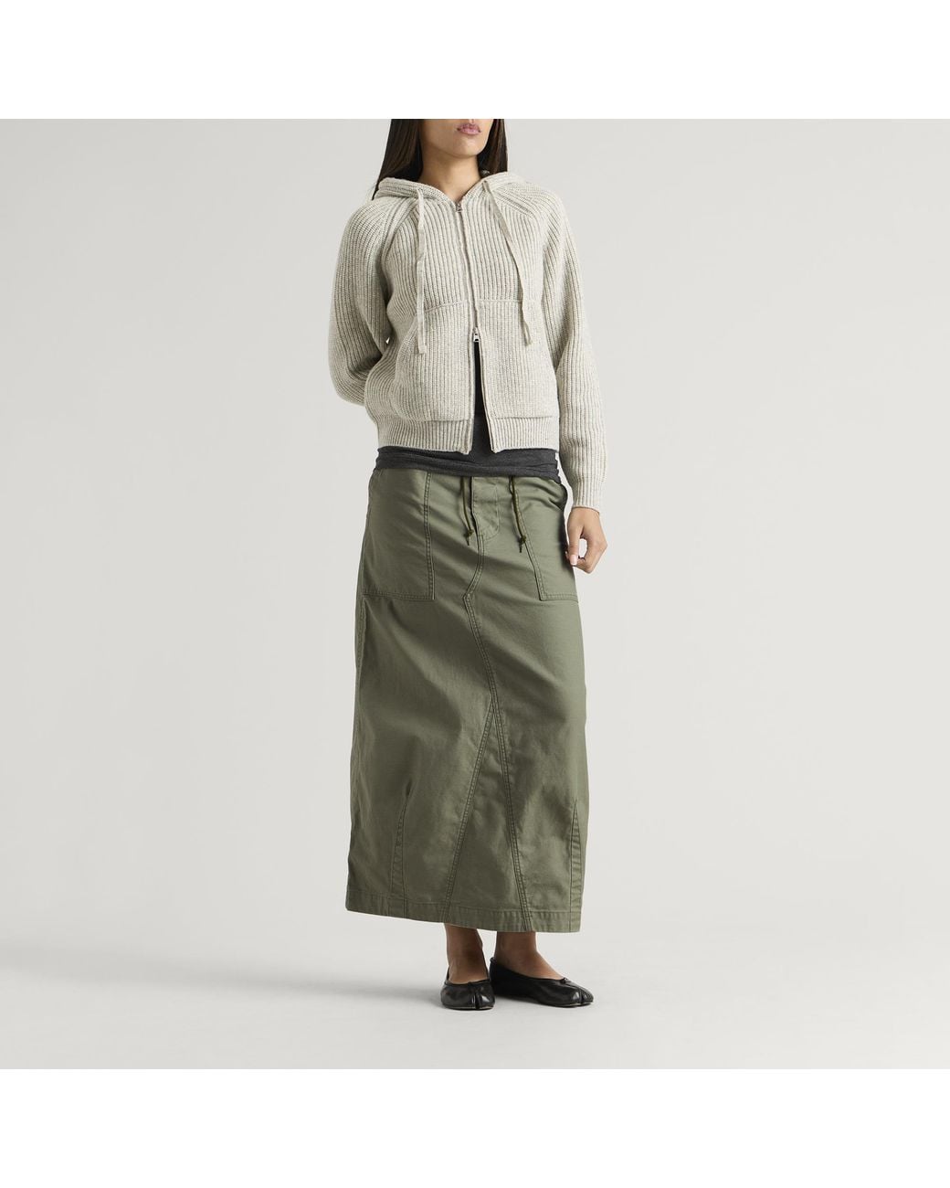 Needles Green String Fatigue Midi Skirt