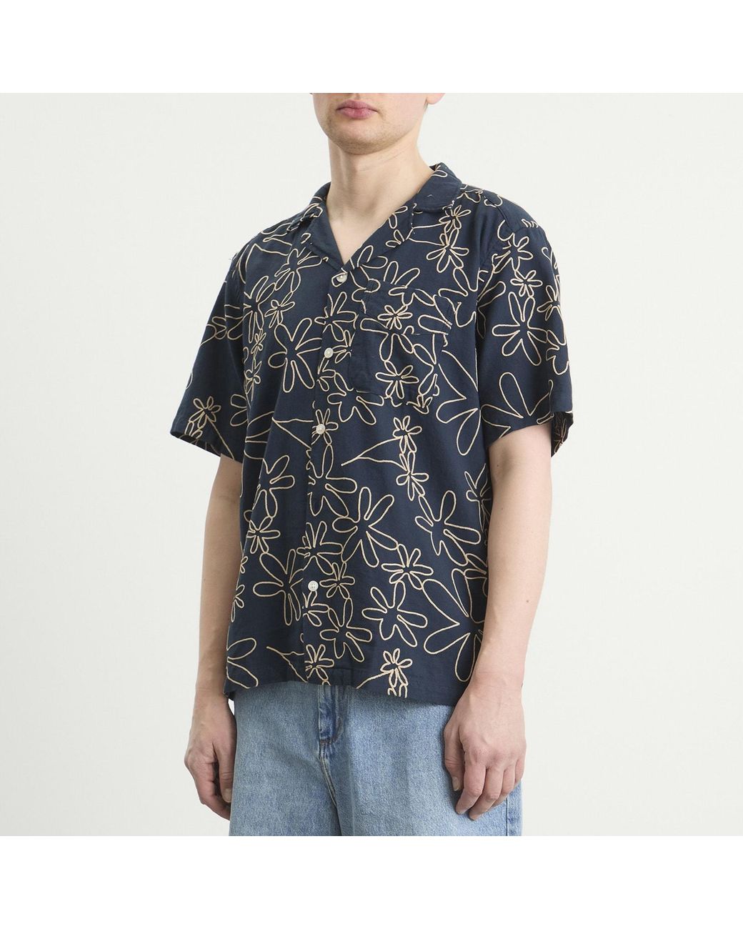 Forét Blue Peer Embroidery Regular Fit Ss Shirt for men