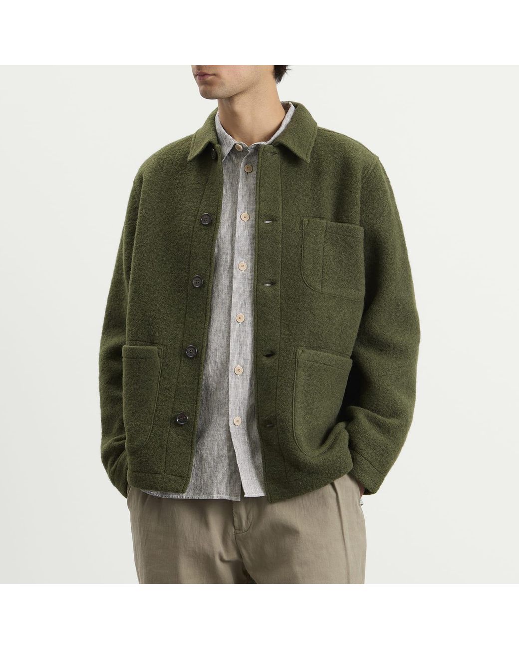 Universal Works Green Wool Fleece Field Jacket for men