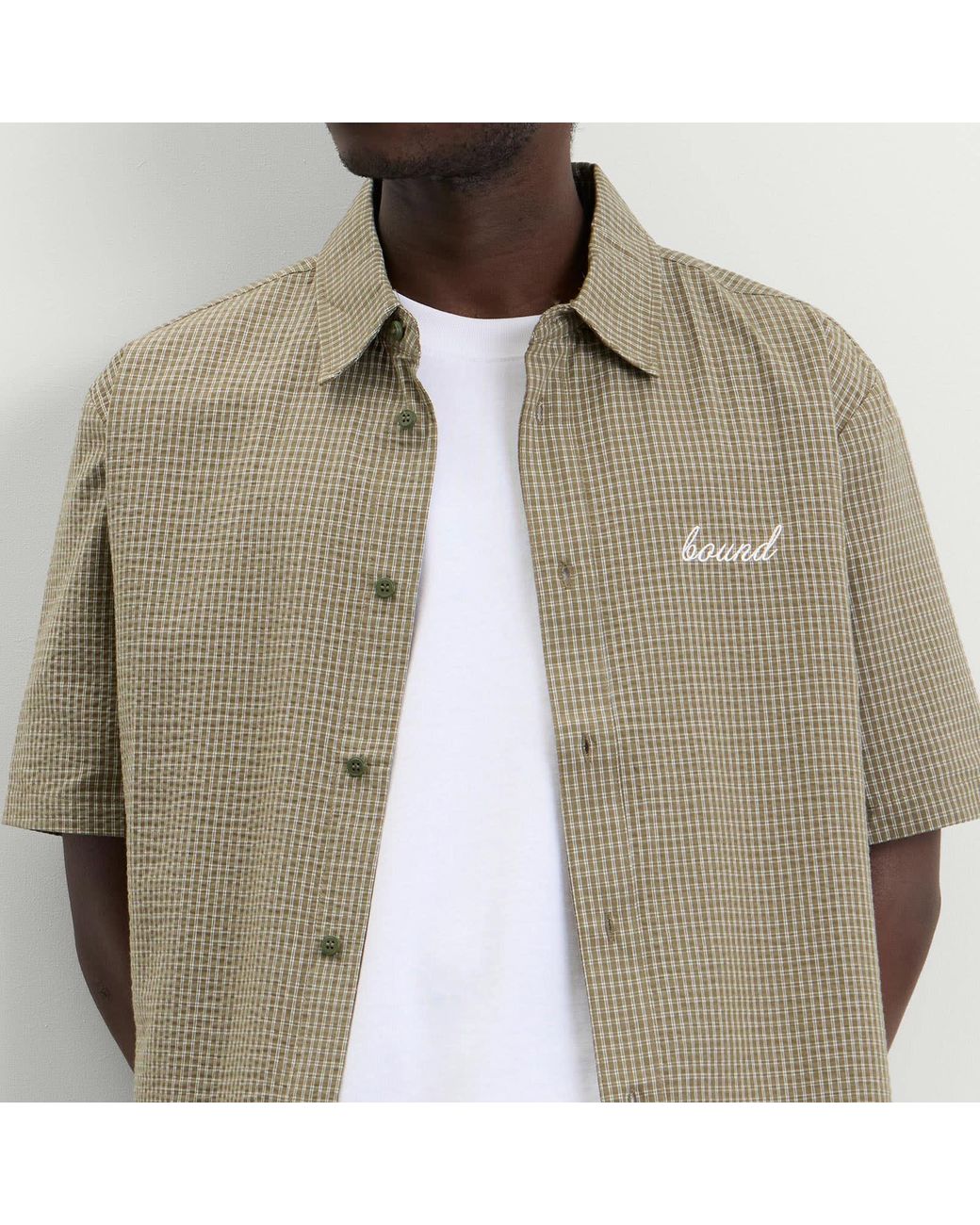 BOUND Green Gingham Cropped Shirt for men