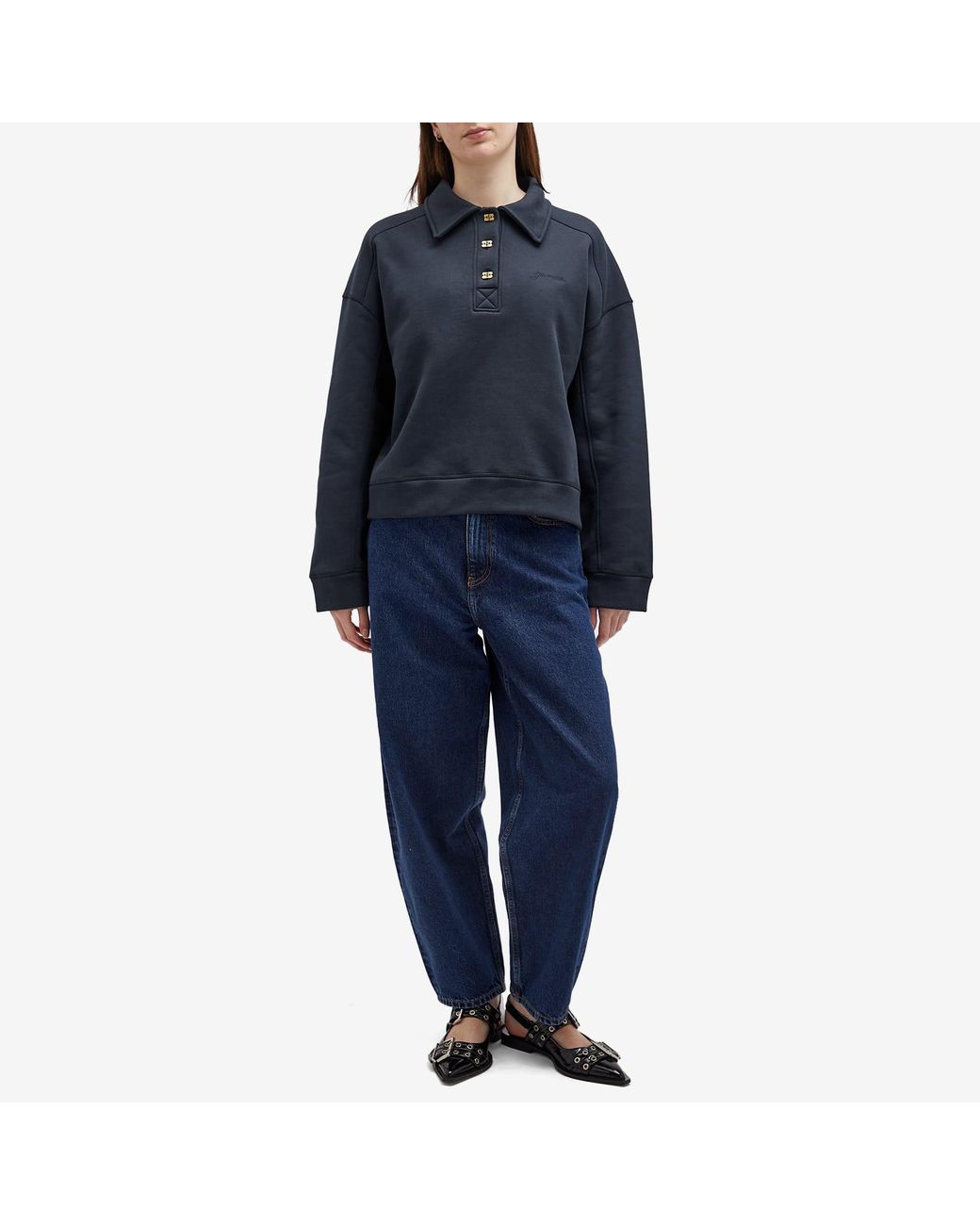 Ganni Heavy Fleece Drop Shoulder Polo in Blue | Lyst Australia