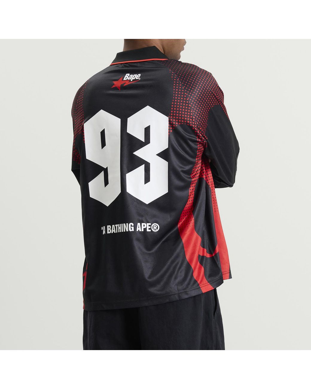 A Bathing Ape Black Flame Monogram Long Sleeve Football Jersey for men