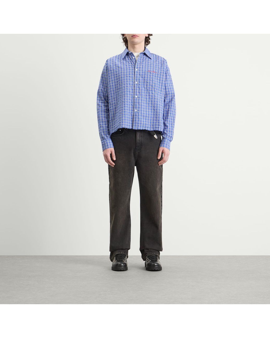 About Blank Blue Raw Hem Check Shirt for men