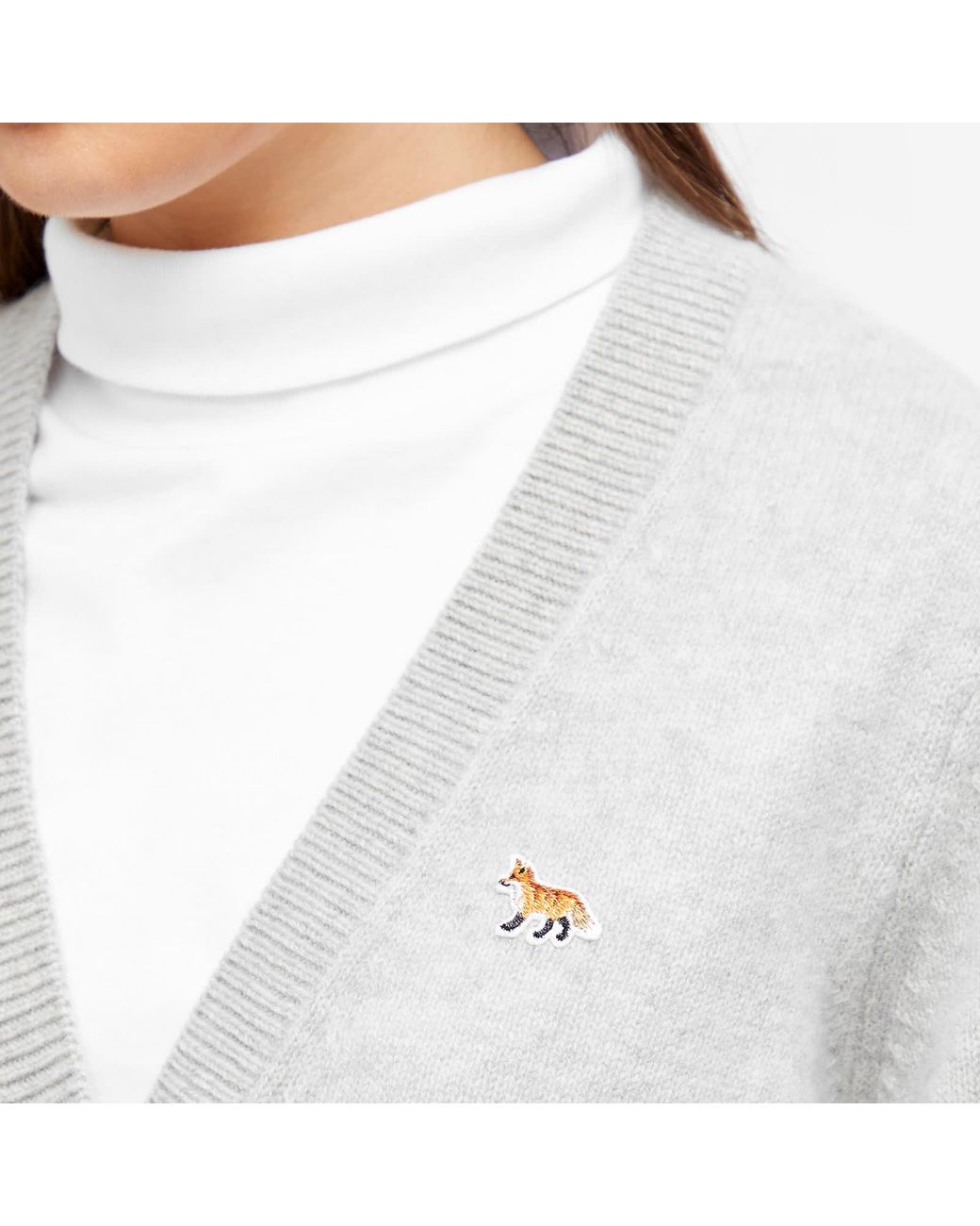 Maison Kitsuné Baby Fox Patch Boxy Cardigan in White | Lyst Canada