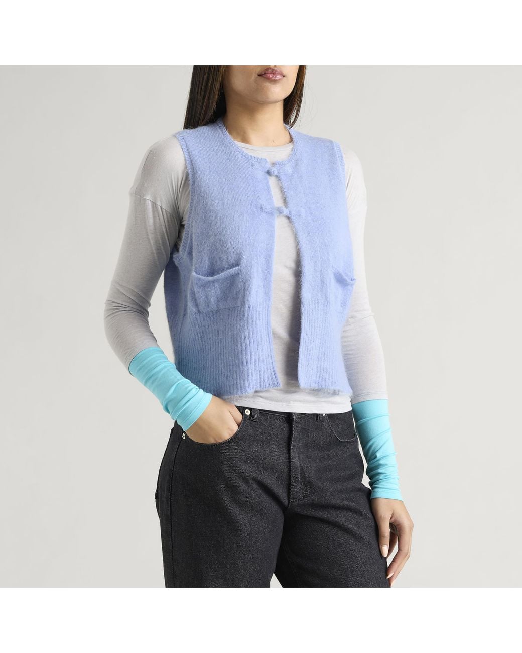 Beams Boy Blue China Button Knit Vest