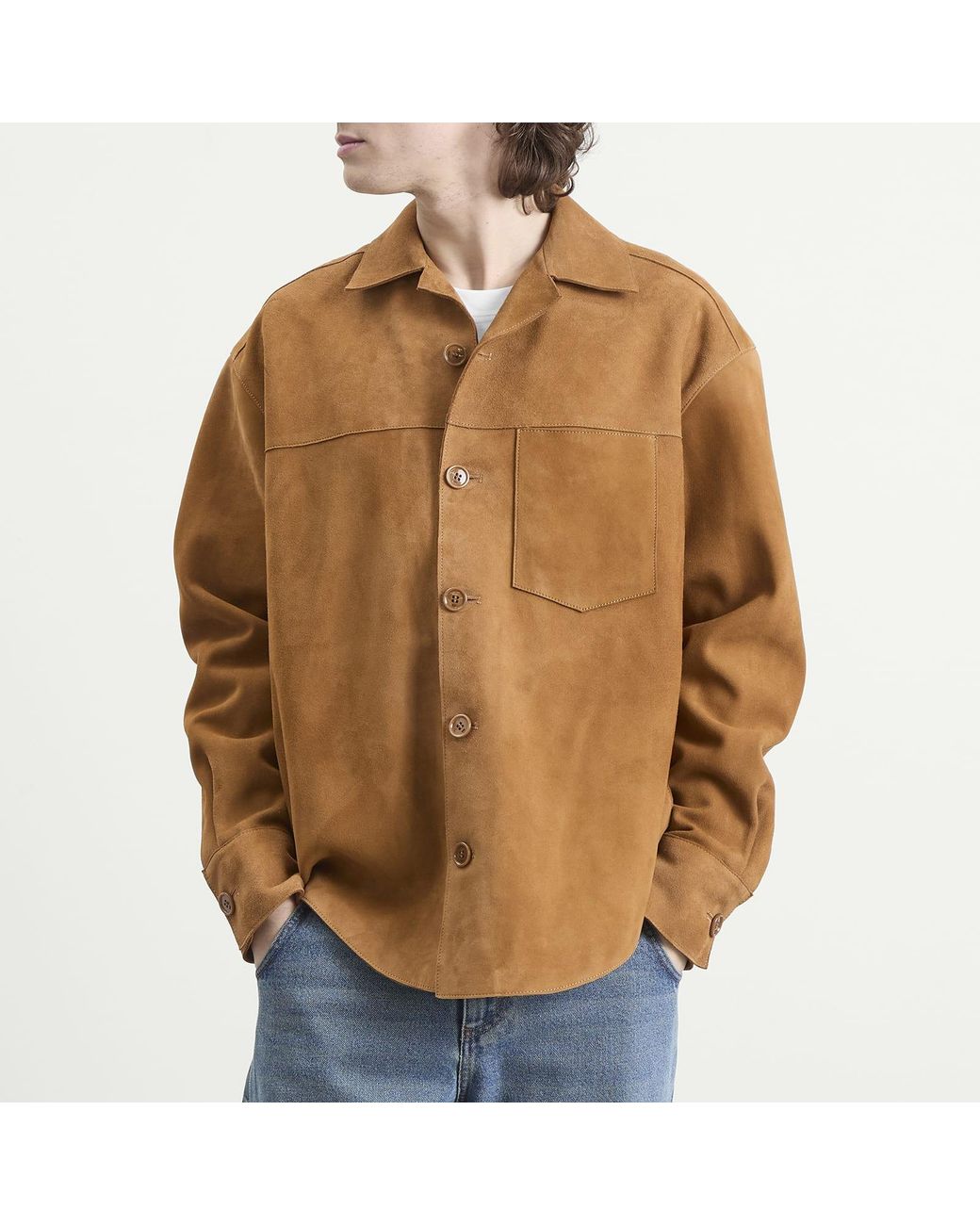 AMI Brown Suede Buttoned Overshirt for men