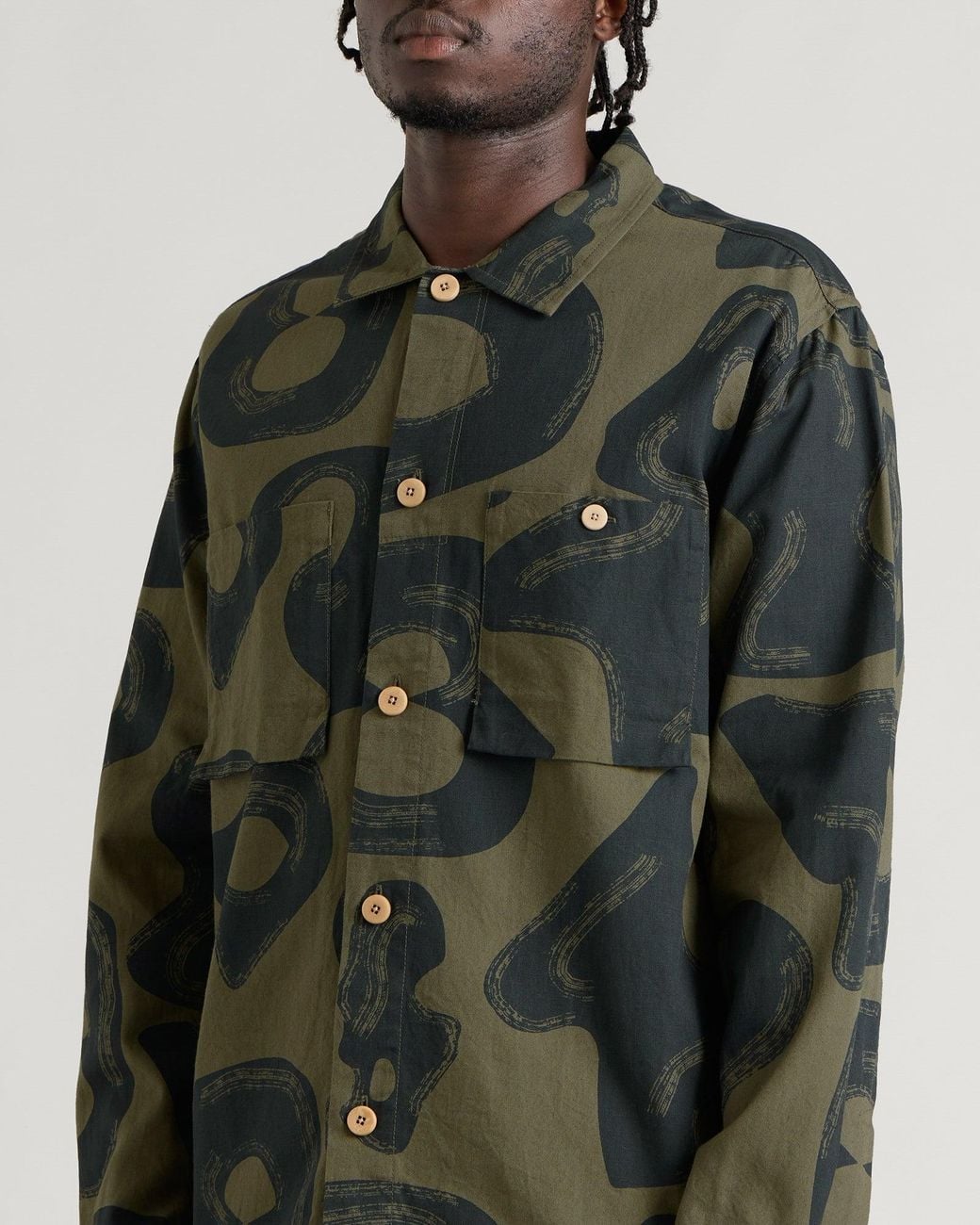 Folk Green Patch Overshirt for men