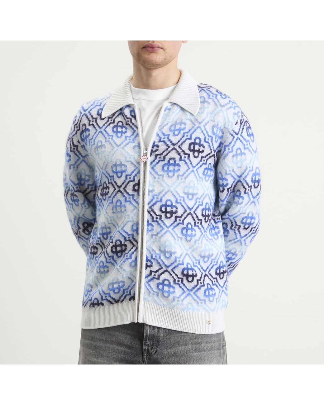 Casablanca Blue Space Dye Monogram Zip Up for men