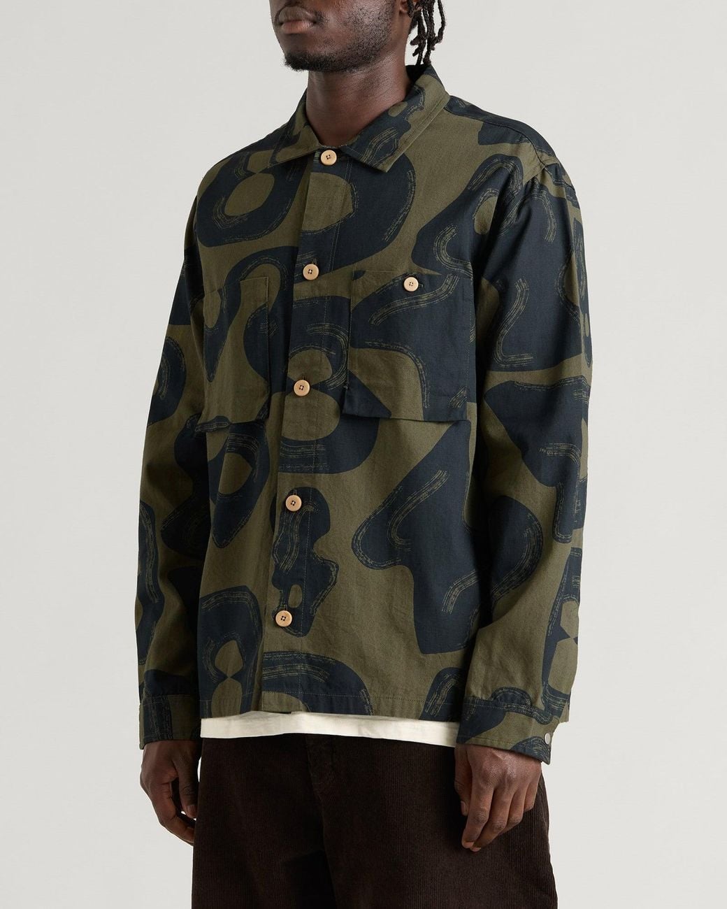 Folk Green Patch Overshirt for men