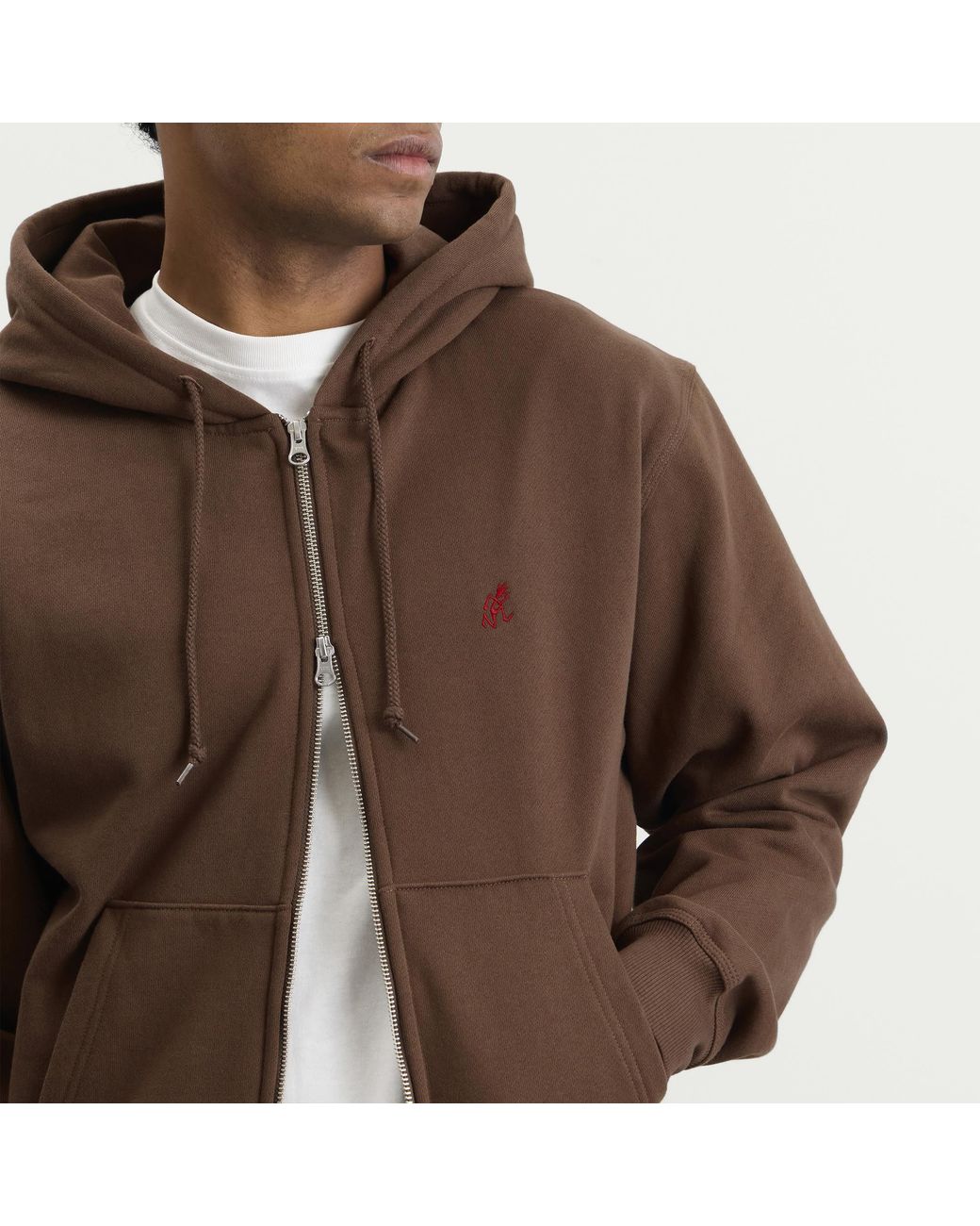 Gramicci Brown One Point Zip Hoodie for men