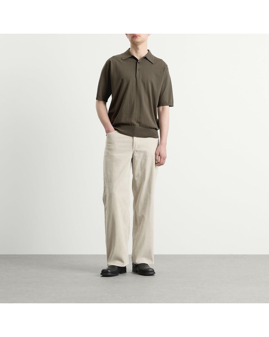 Auralee Brown Knitted Polo for men