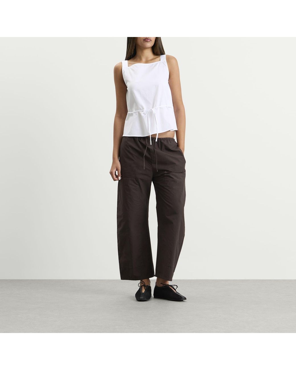 Leset White Yoko Drawstring Tank Top