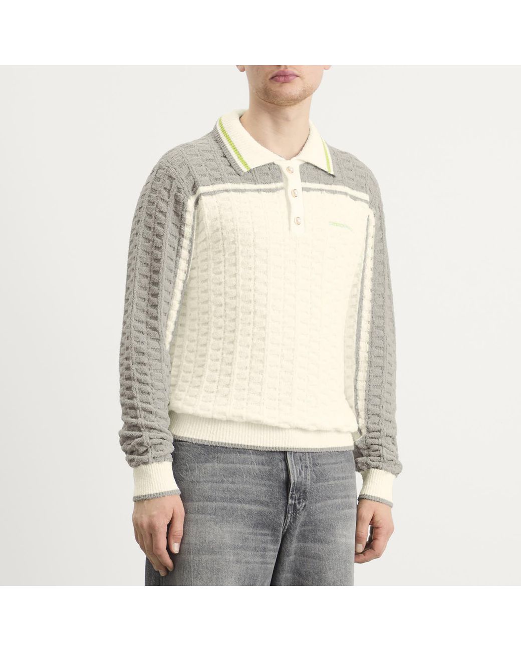 Casablanca White Tennis Boucle Long Sleeve Polo Shirt for men
