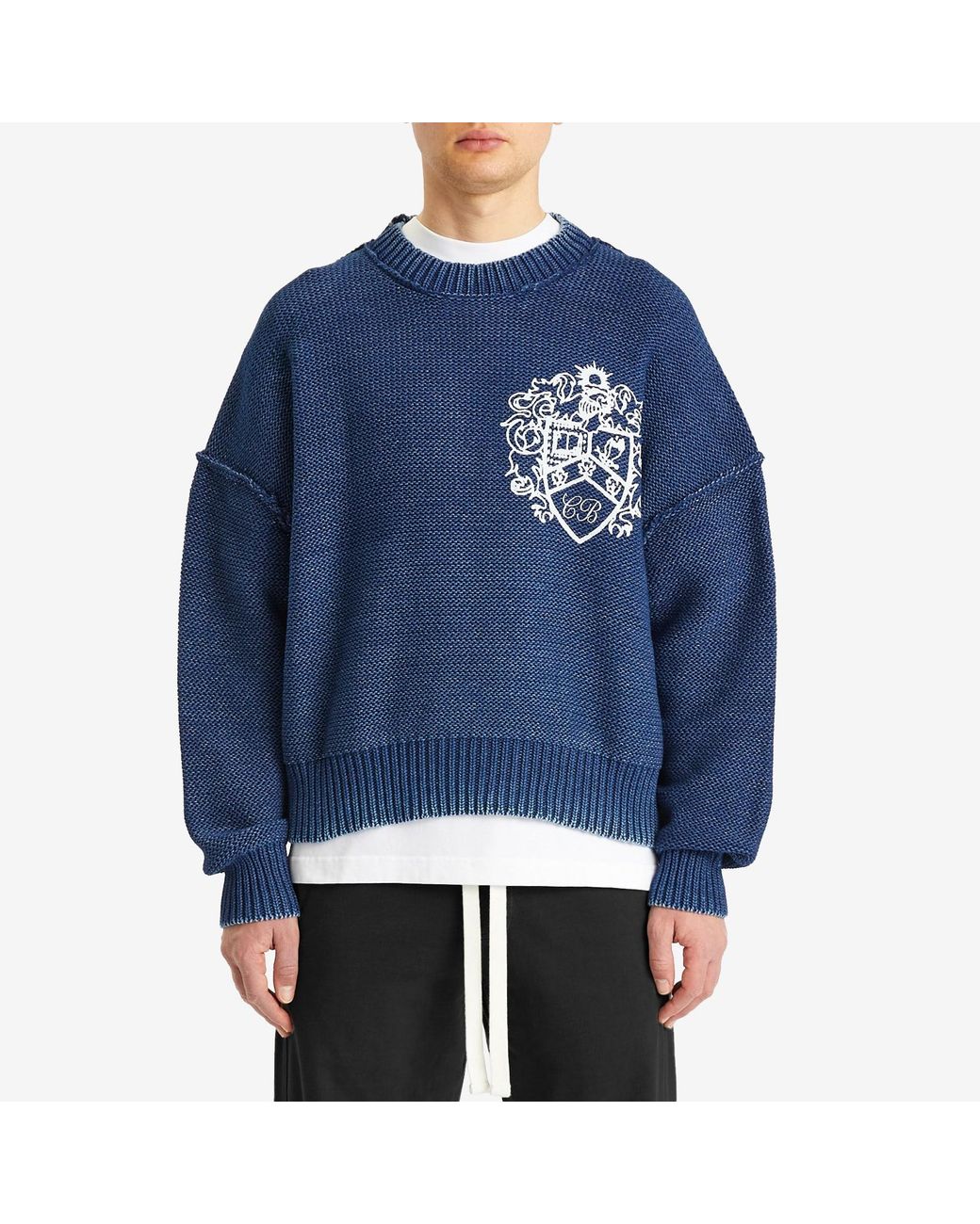 Cole Buxton Blue Collegiate Crest Knit Sweater for men