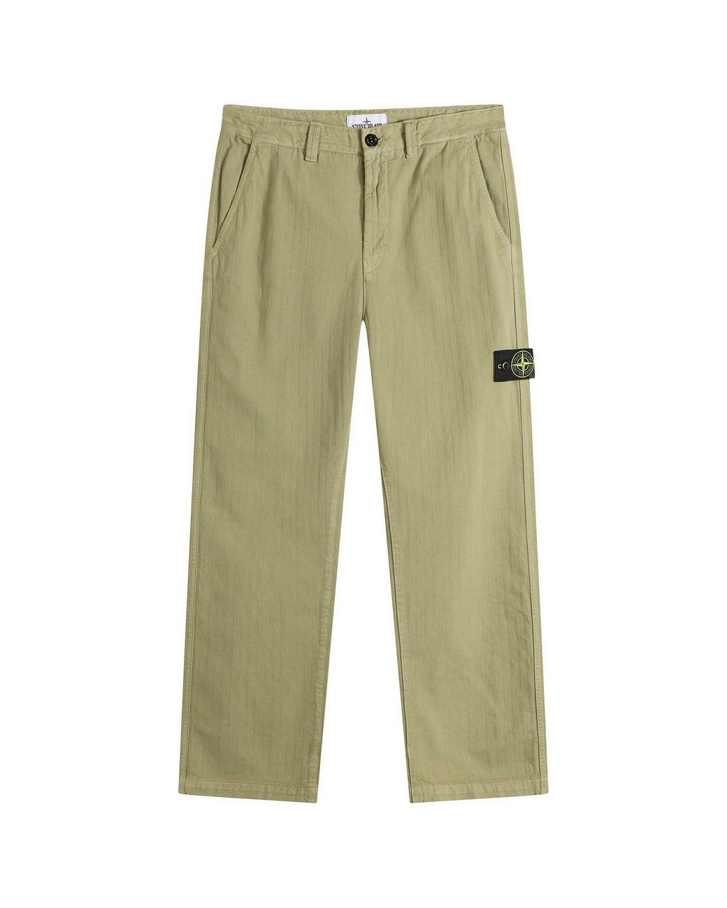 Stone Island Green Cotton Herringbone Trousers for men