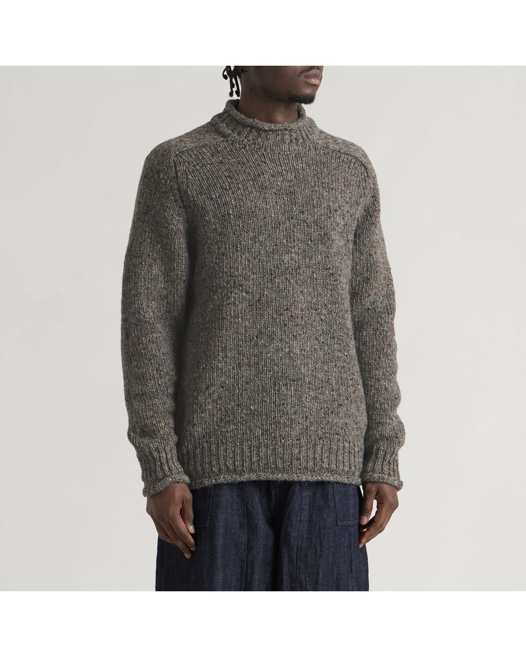 Pittari Gray Findhorn Donegal Roll Collar Jumper for men