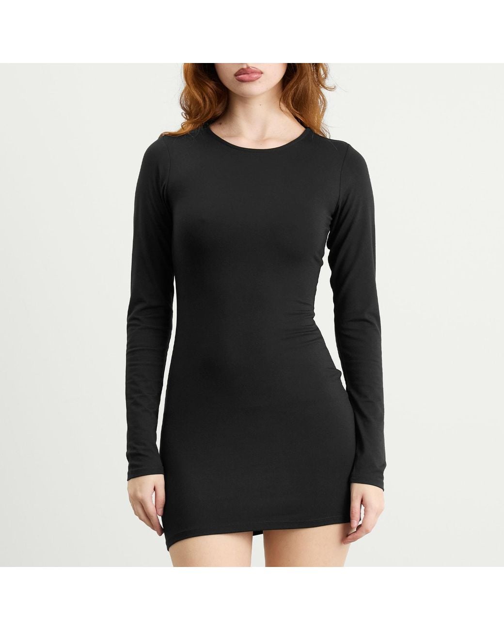 Skims Black Smooth Layers Crewneck Tunic Mini Dress