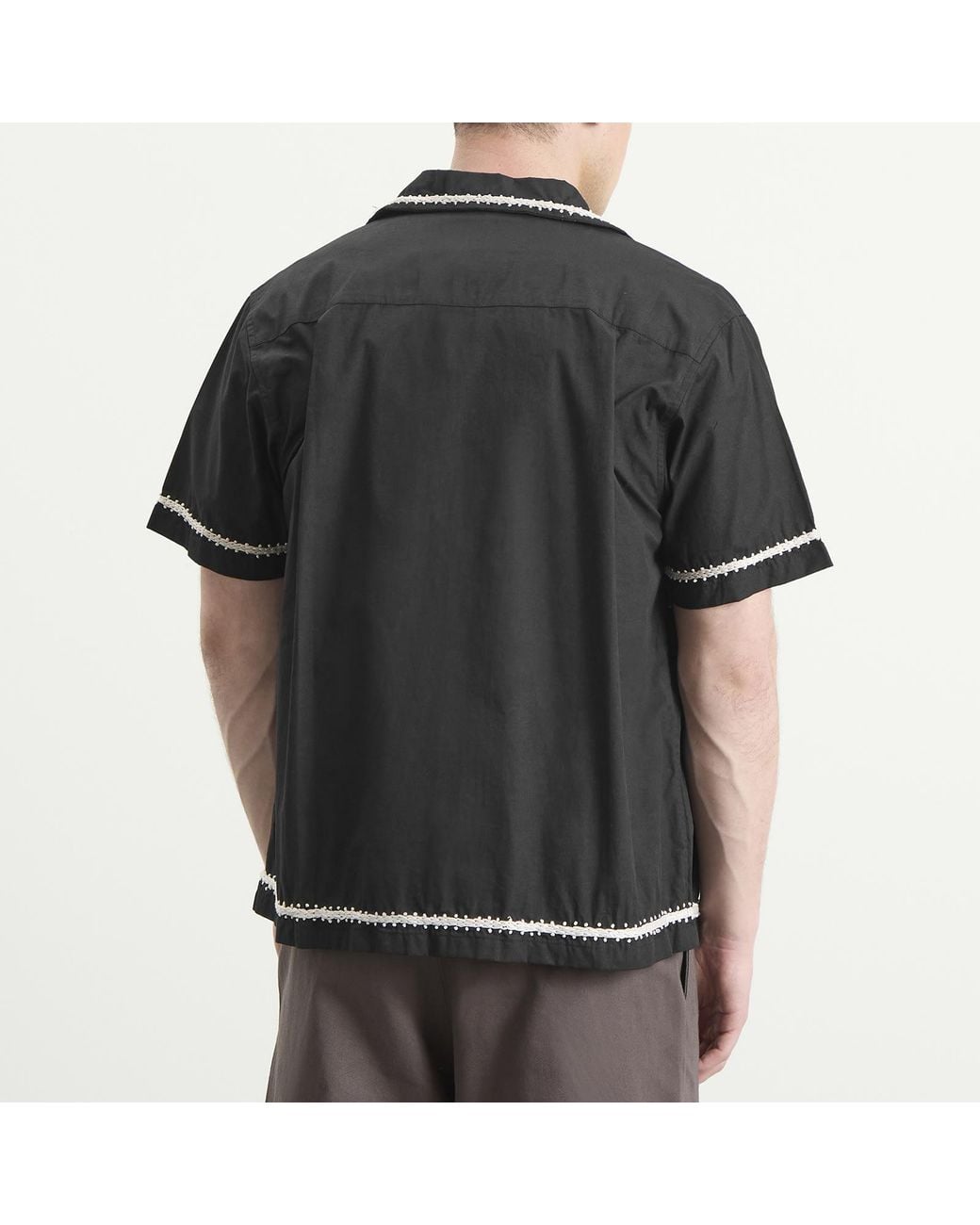 Nomarythm Textile Black Trim Embroidery Open Collar Shirt for men
