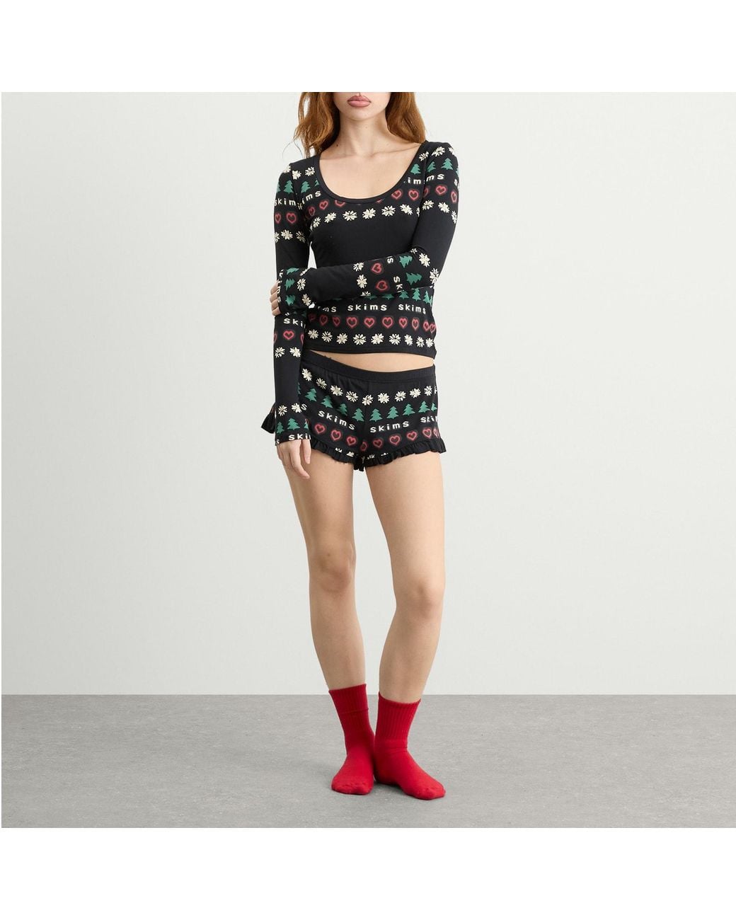 Skims Black X Cpfm Sleep Scoop Neck Top & Short Sleep Set