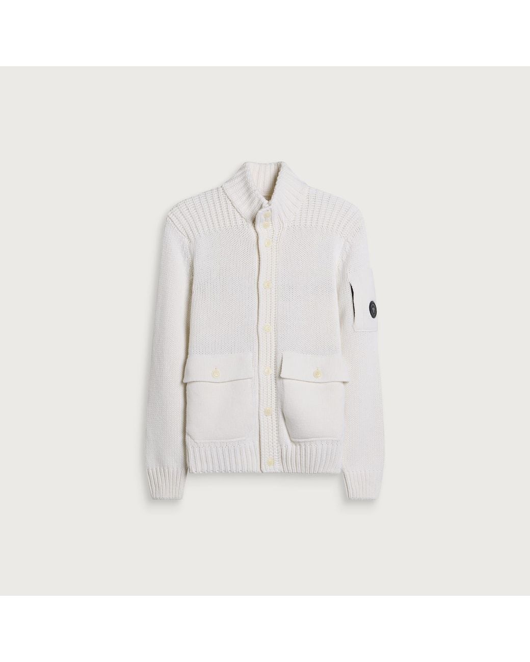 C P Company White Lambswool Grs Button Lens Sweater for men