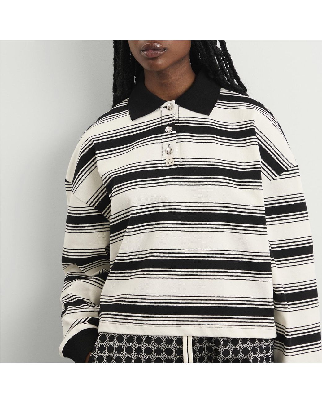 Amiri Gray Ma Stripe Oversized Polo Top