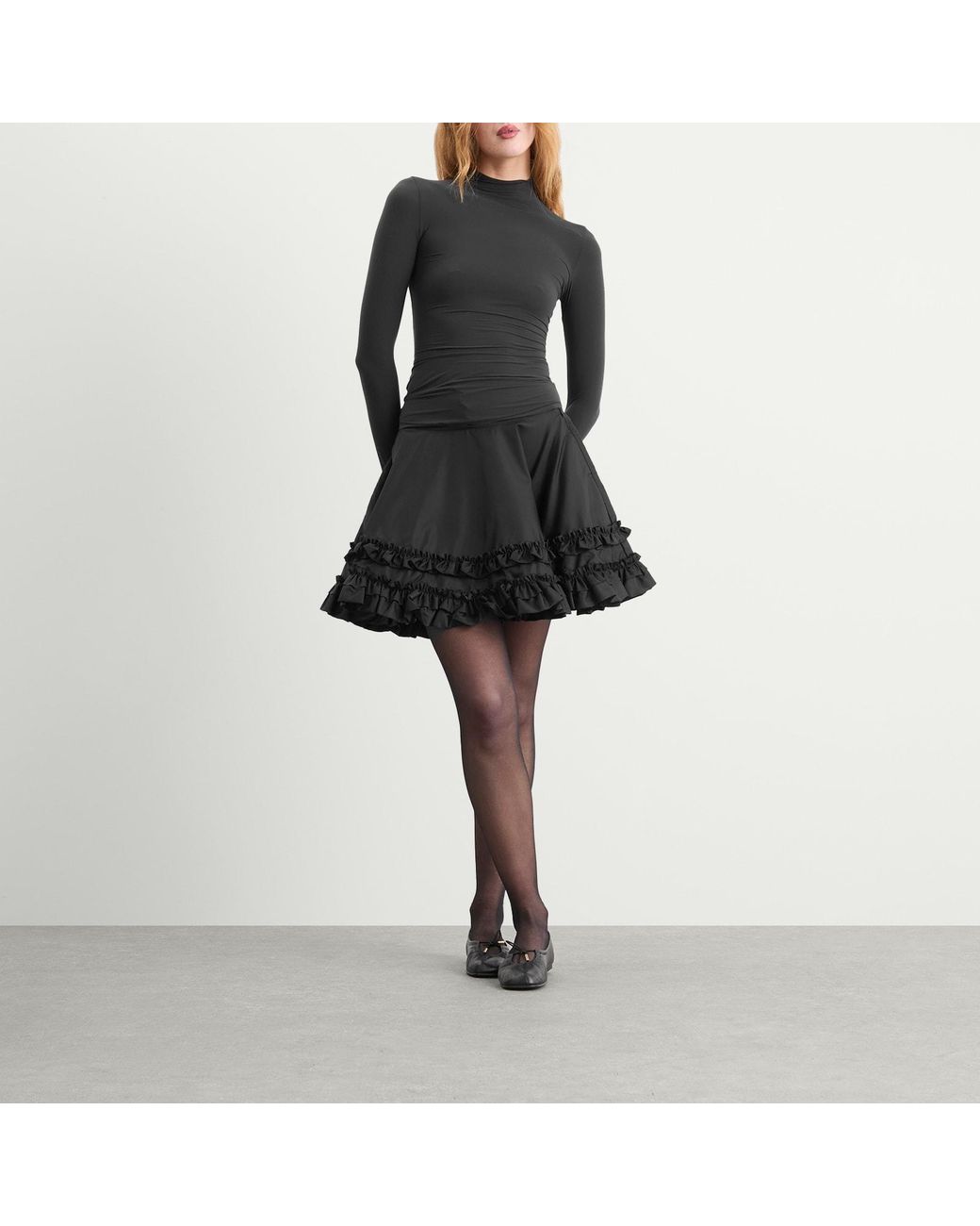 Ganni Black Duchesse Nylon Mini Frill Circle Skirt