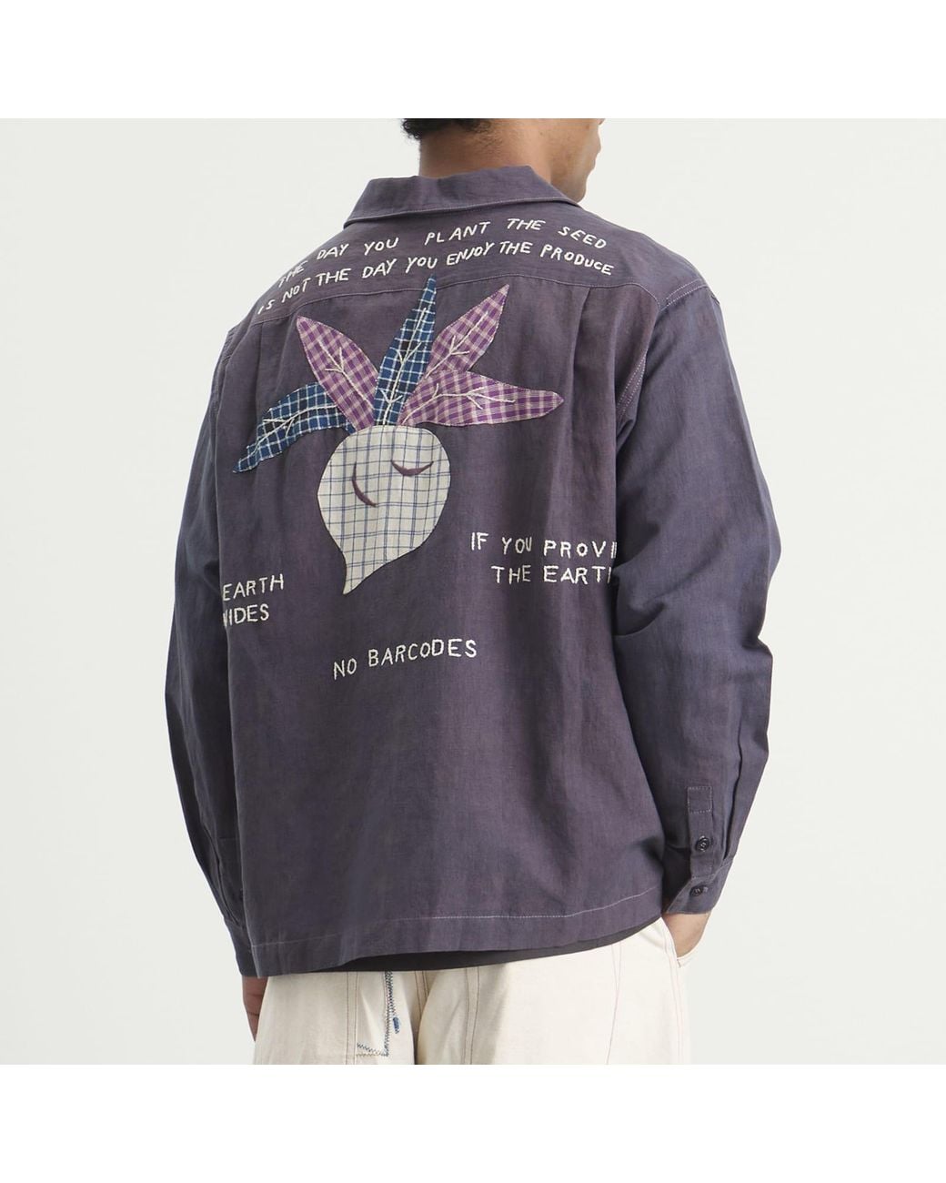 STORY mfg. Blue Hand Applique Greetings Long Sleeve Shirt for men