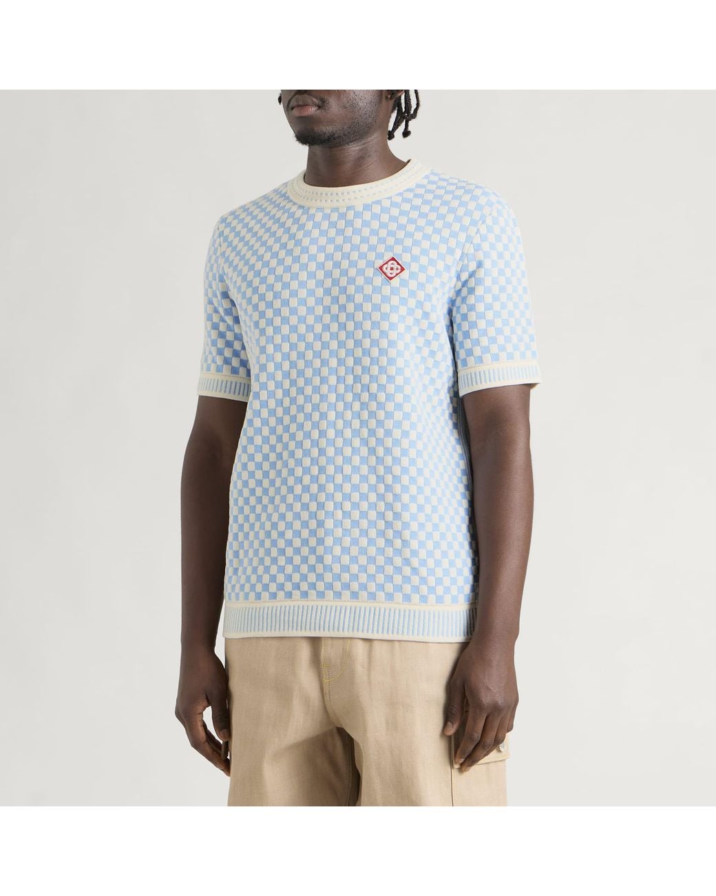 Casablanca Blue Cotton Check T-Shirt for men
