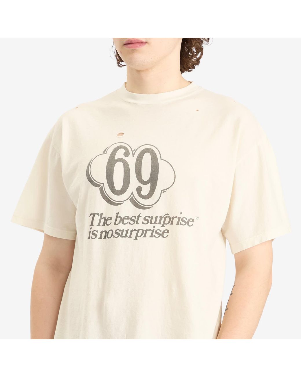 Aries Destroyed 69 T-Shirt in Natural for Men | Lyst