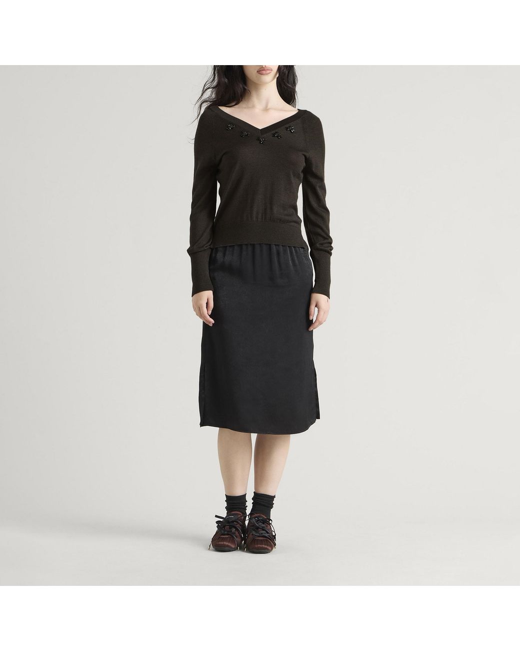 Simone Rocha Black Merino Silk Double V-Neck Jumper