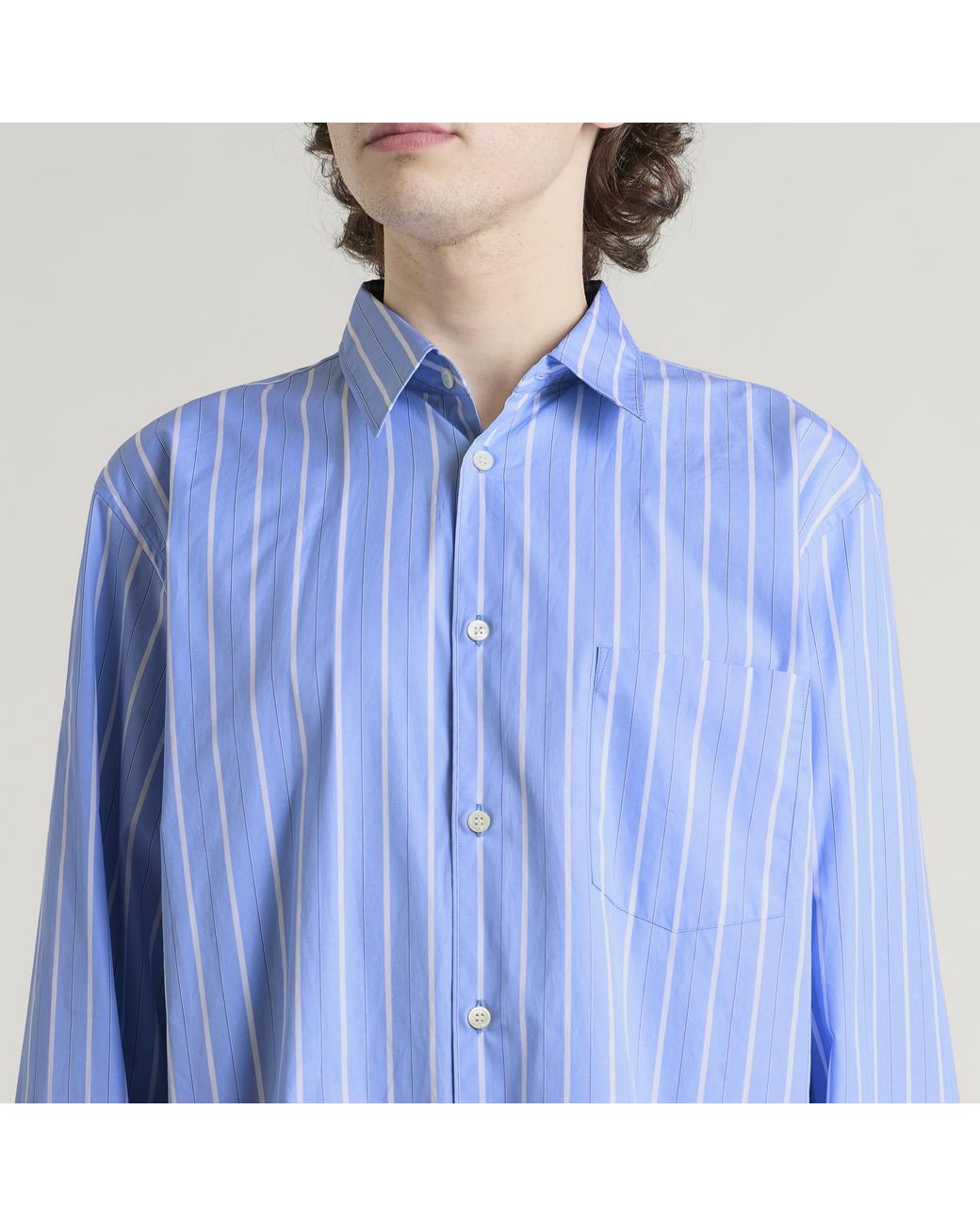 Comme des Garçons Blue Stripe Shirt With Lace Inlay for men
