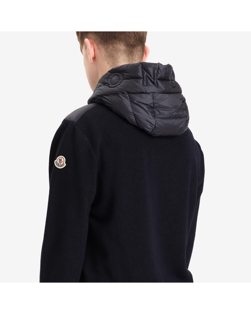 Moncler Black Hybrid Zip Through Hooded Jacket for men