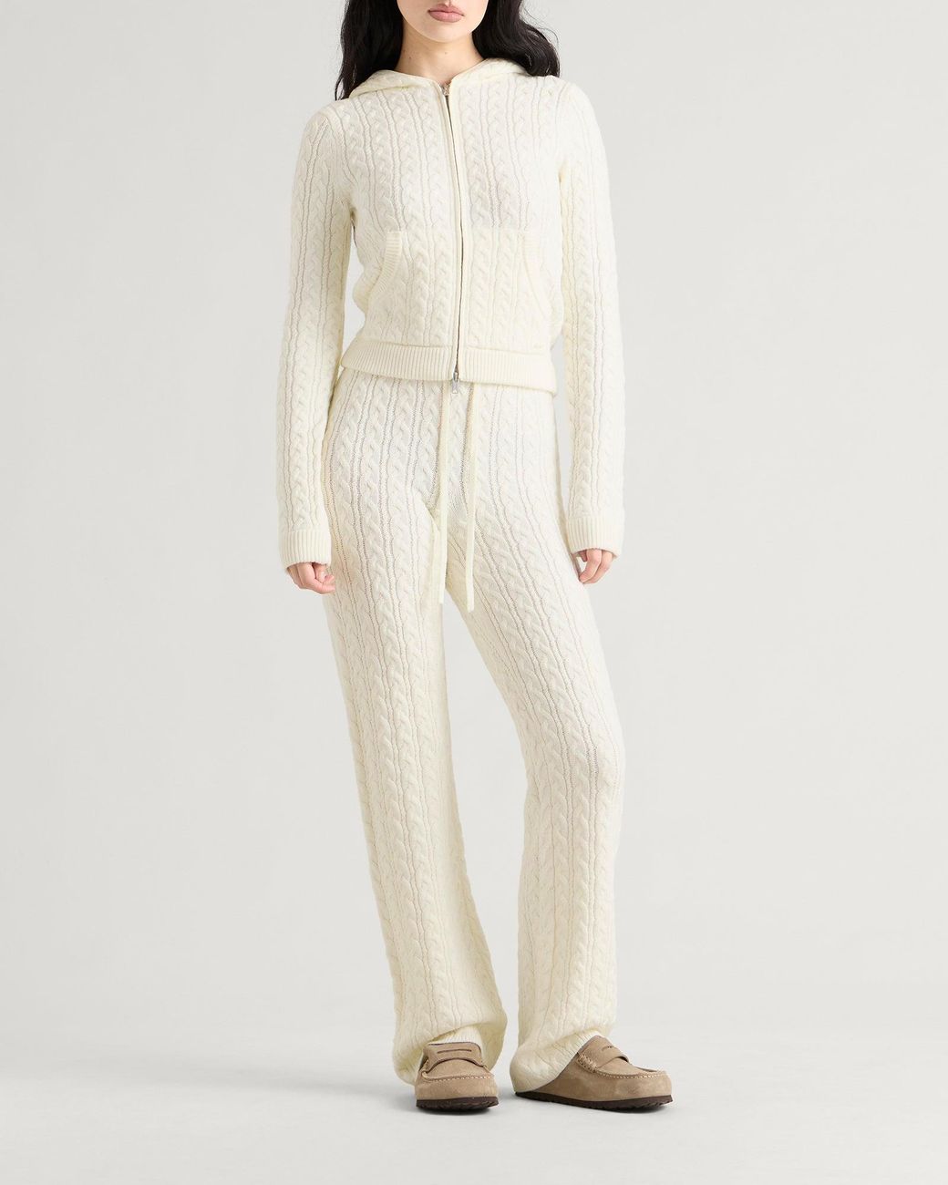 Skims Natural Sweater Knit Cable Straight Leg Pants