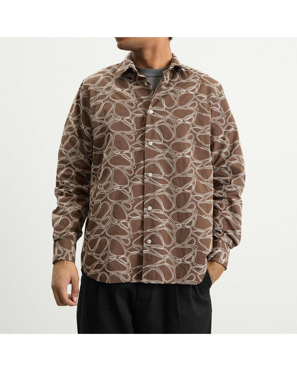 Forét Brown Dawn Embroidered Shirt for men