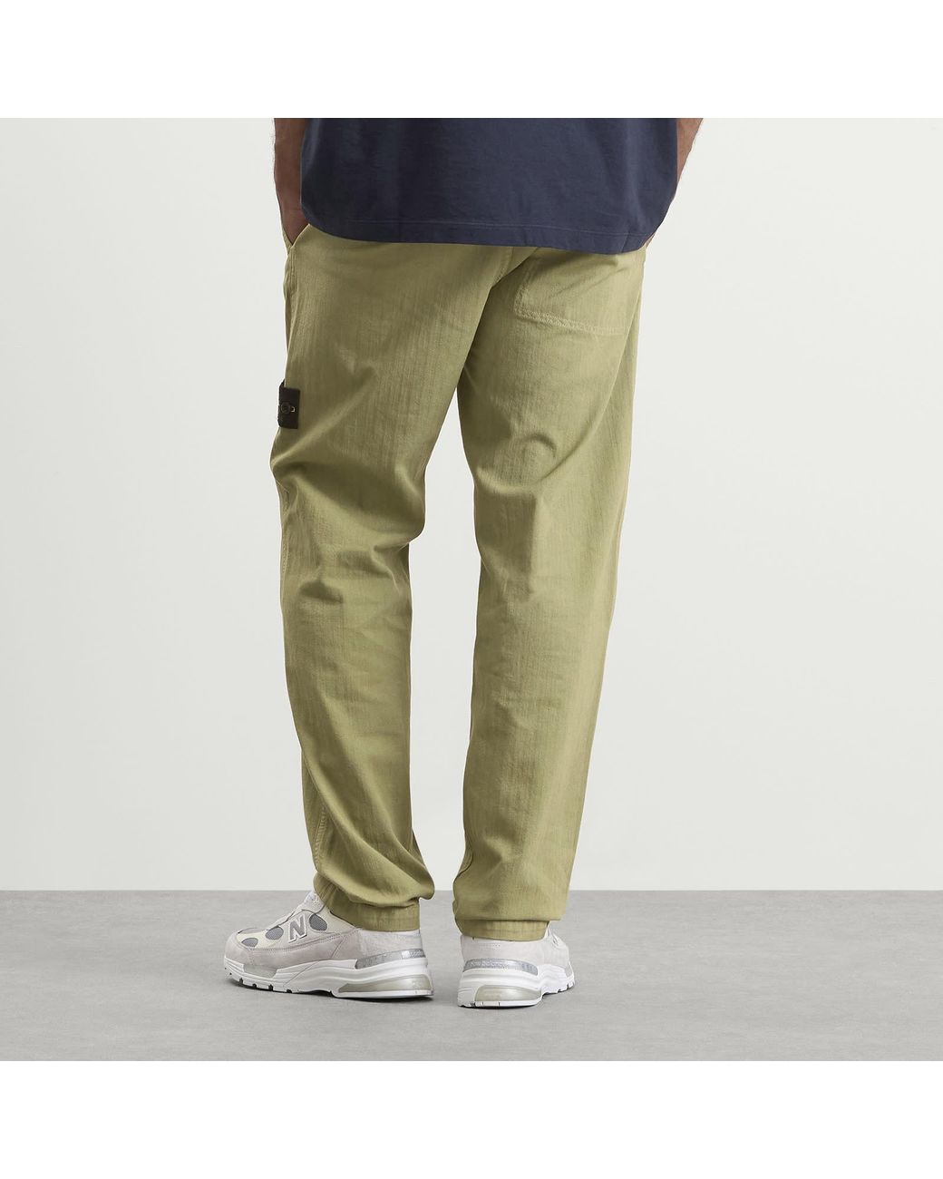 Stone Island Green Cotton Herringbone Trousers for men