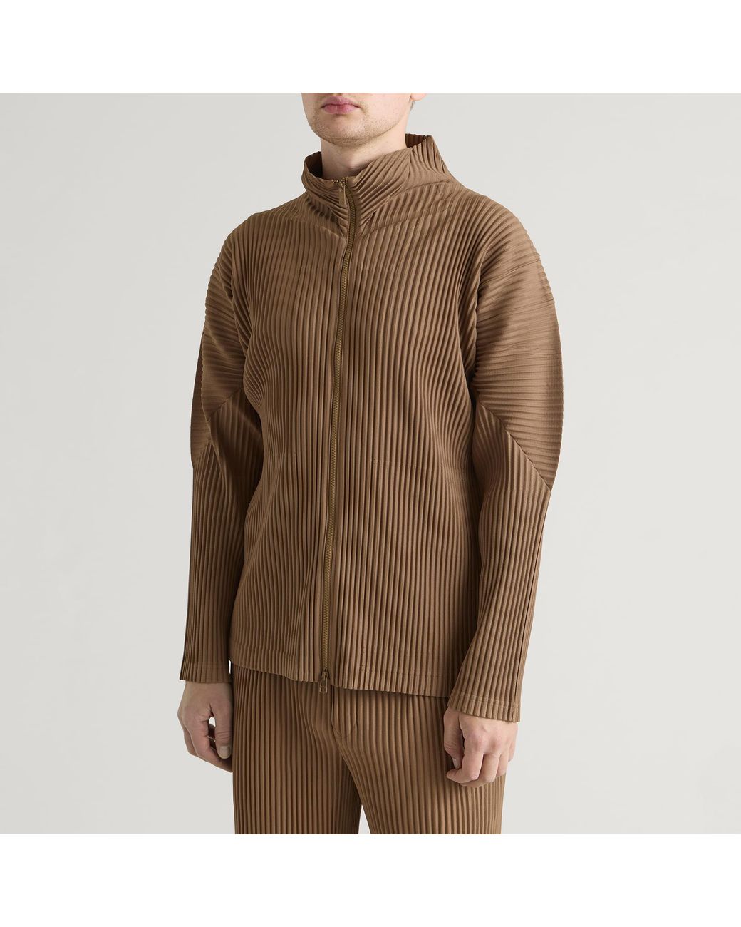 Homme Plissé Issey Miyake Brown Pleated Zip Jacket for men