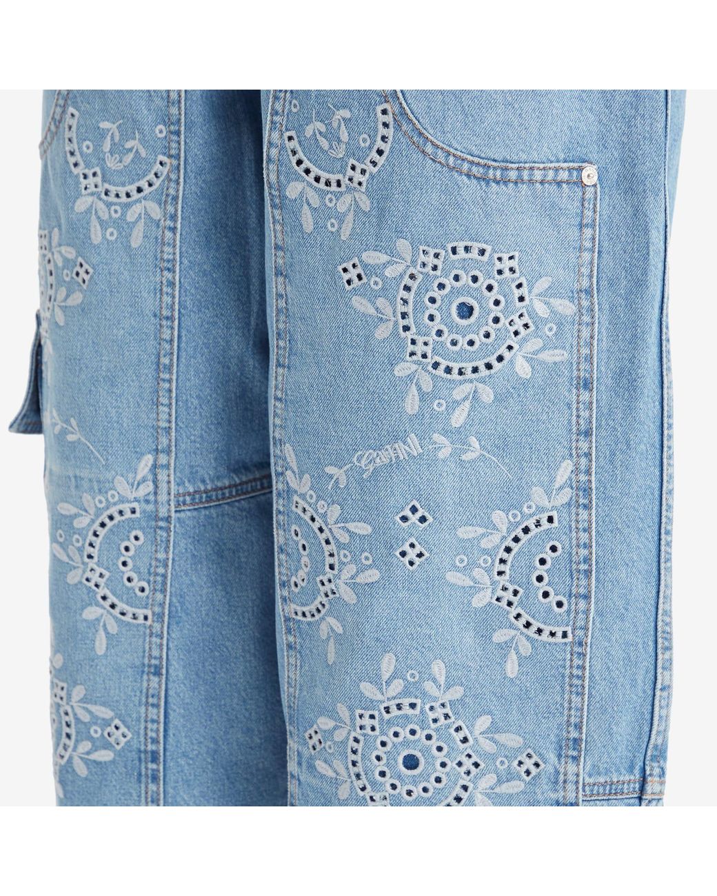Ganni Broderie Anglaise Denim Carpenter Jeans in Blue | Lyst