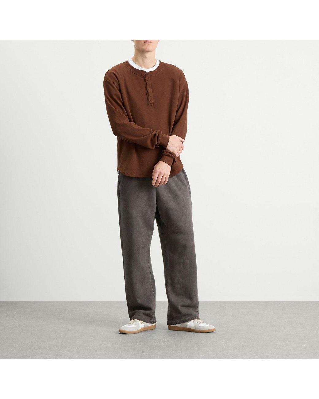 Les Tien Brown Thermal Baseball Henley for men