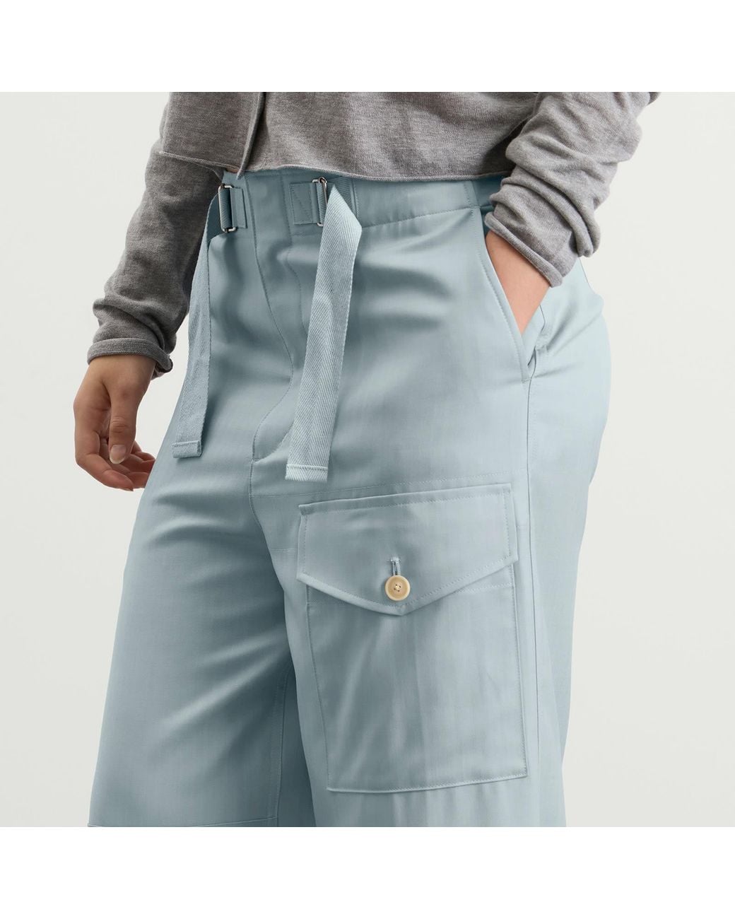 Auralee Blue Wool Herringbone Cargo Pants