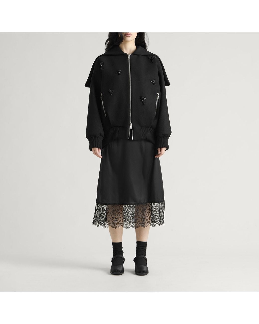 Simone Rocha Black Oversized Split Hood Jacket
