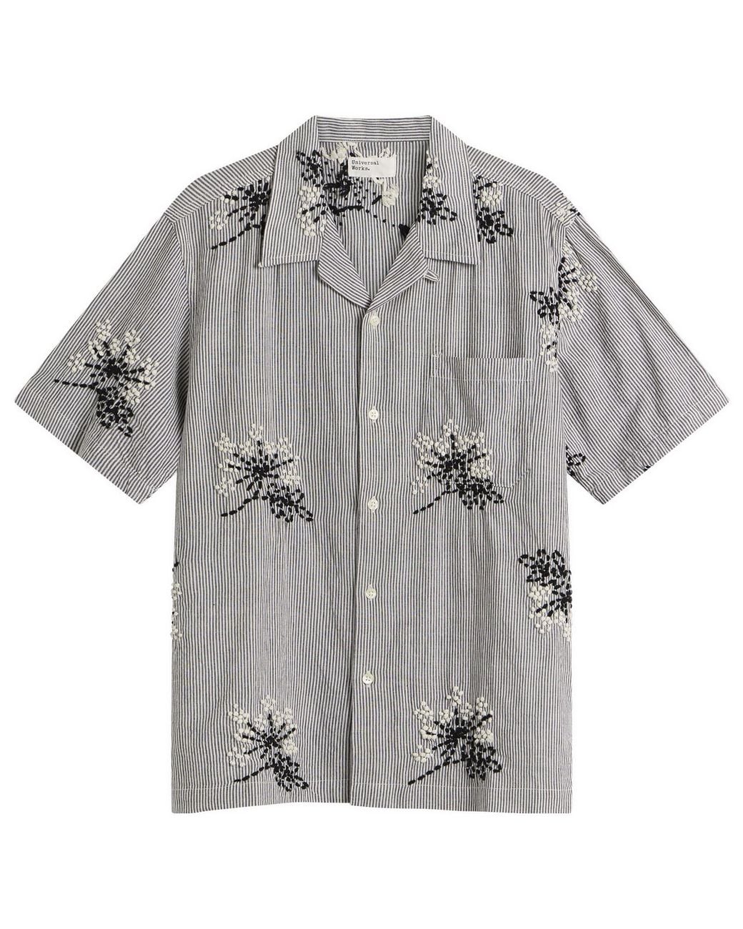 Universal Works Gray Hand Embroidered Stripe Road Shirt for men