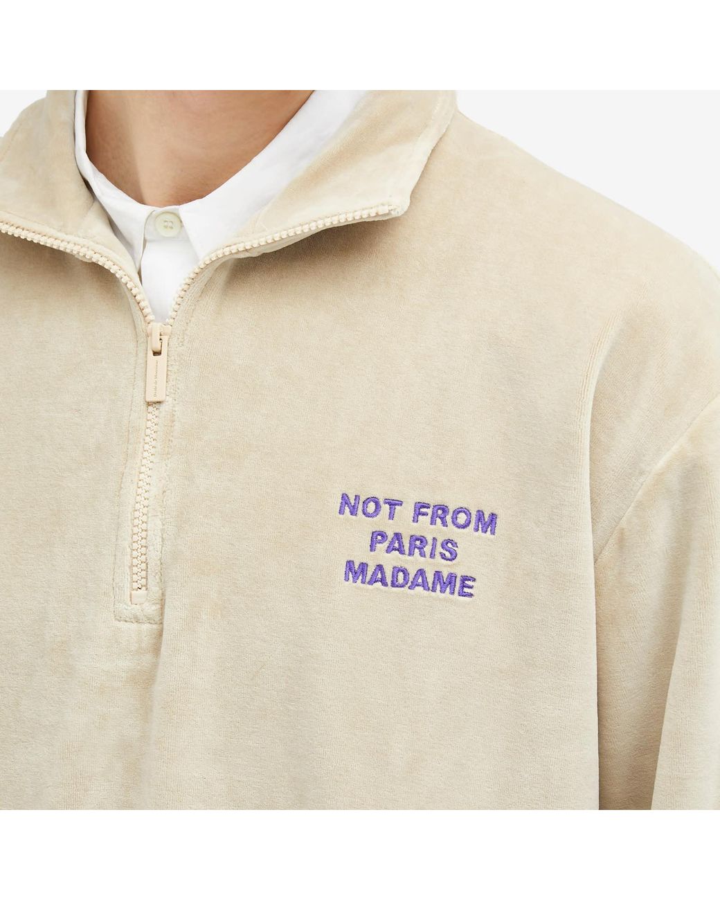 Drole de Monsieur Not From Paris Madame Half Zip Sweat in Natural 