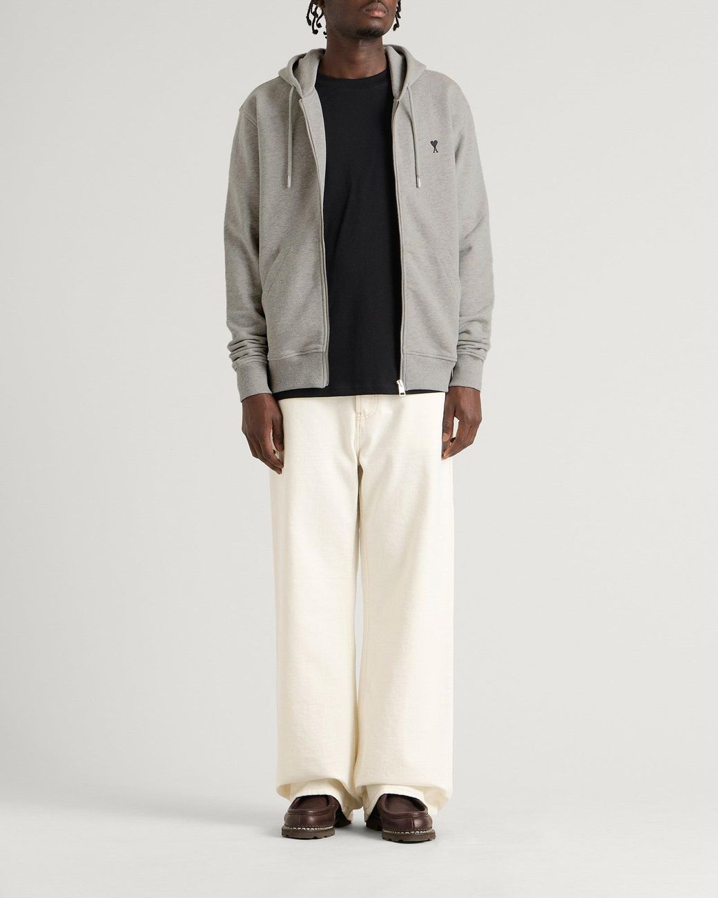AMI Gray Adc Loopback Zip Hoodie for men