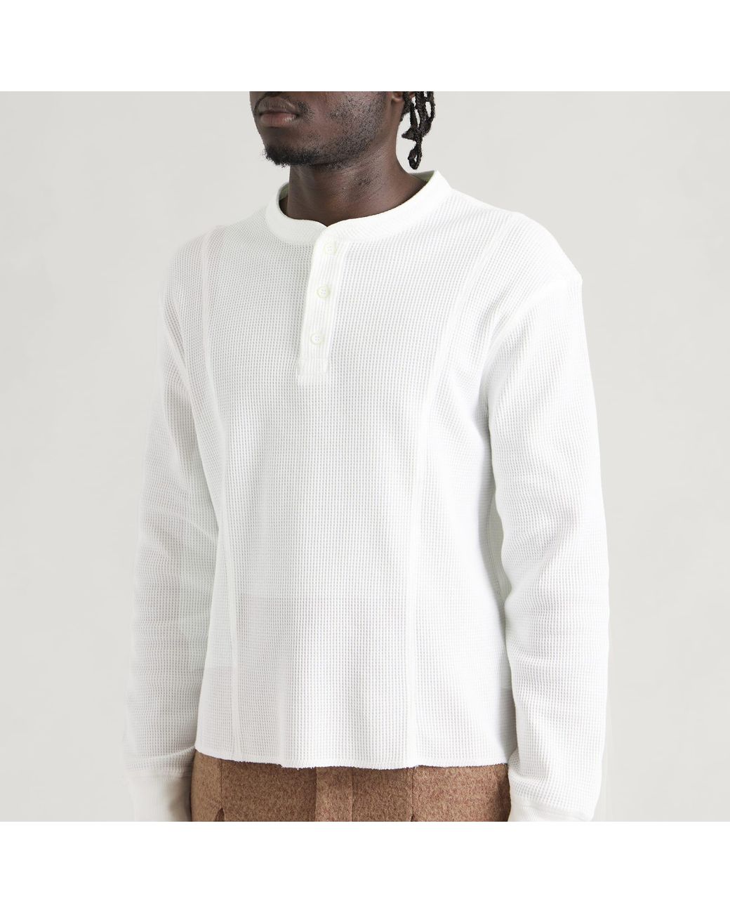 Ganter White Henley Waffle Longsleeve for men