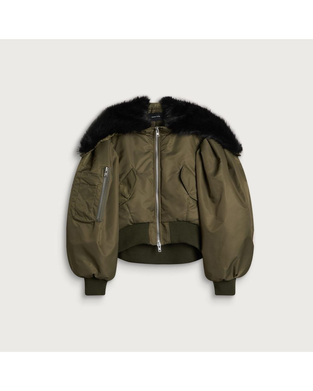Simone Rocha Green Cropped Split Faux Fur Hood Bomber Jacket
