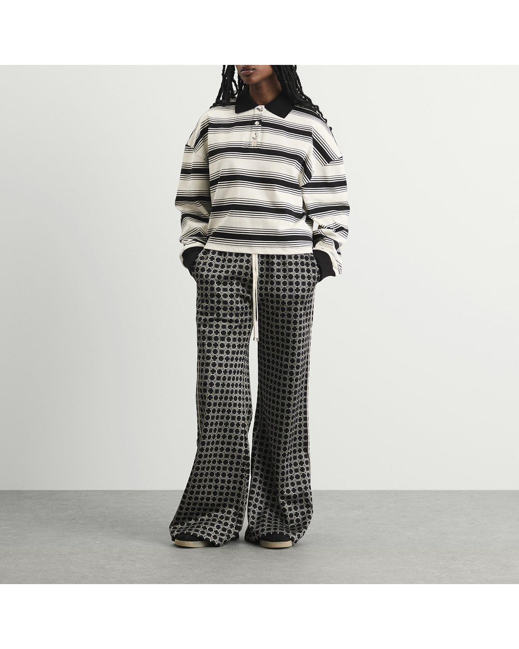 Amiri Gray Ma Stripe Oversized Polo Top