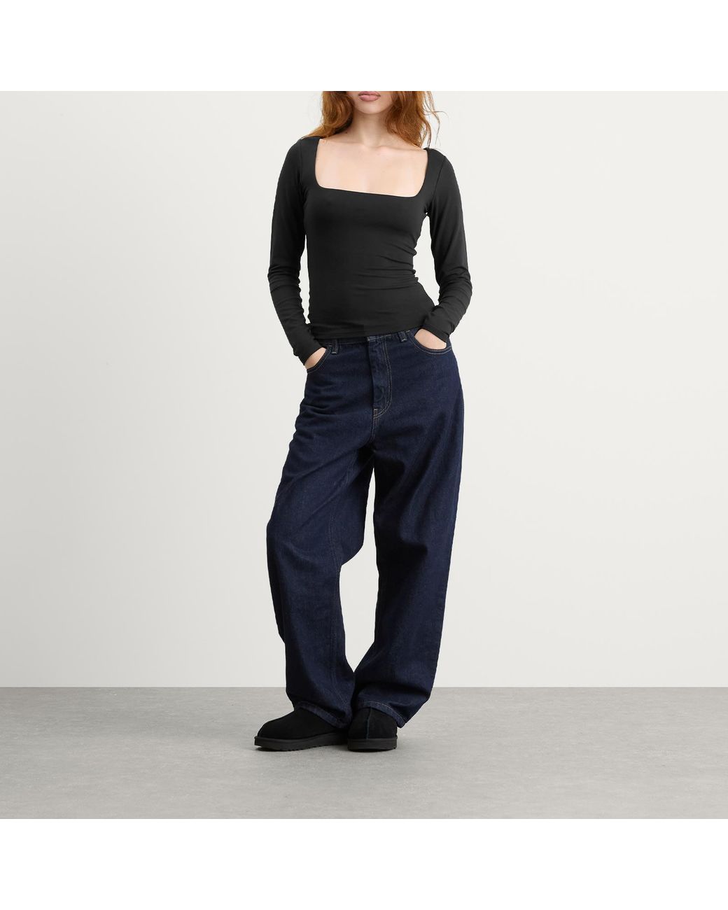 Skims Black Smooth Layers Square Neck Long Sleeve Top