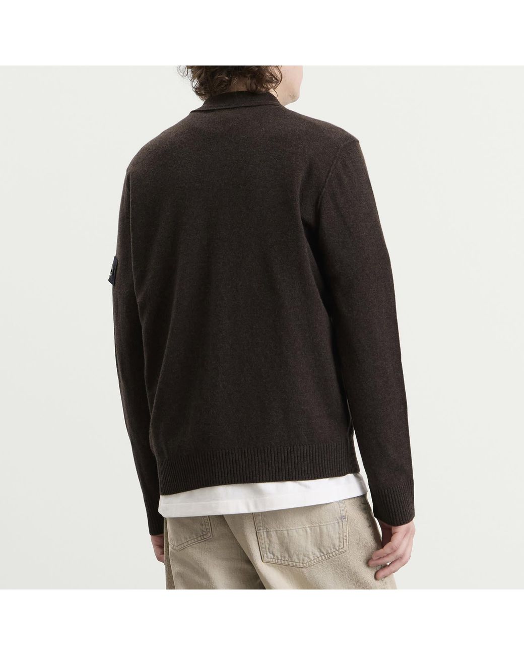 Stone Island Black Geelong Wool Long Sleeve Polo for men